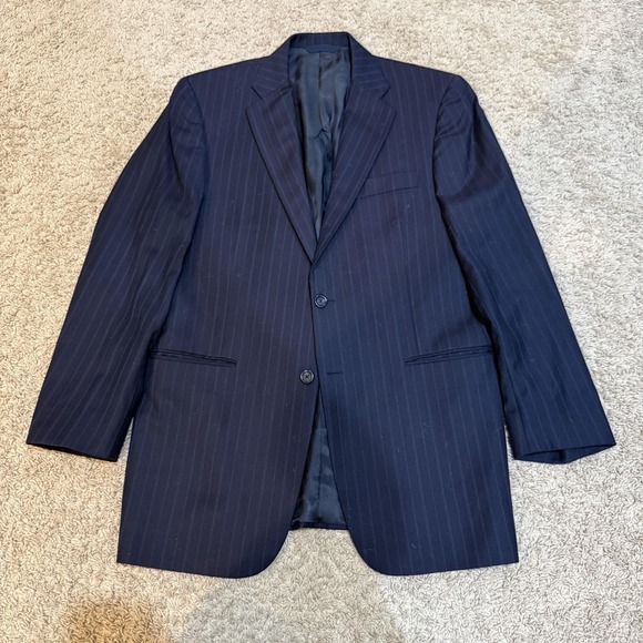 Burberry London Blazer Mens 40 Pinstripe Super 110s Wool Suit Jacket Two Button